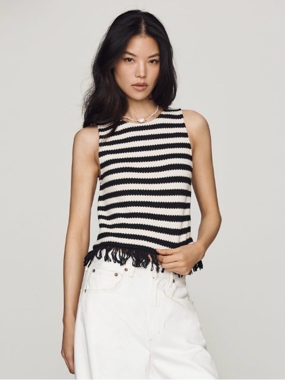 NWT Anthropologie Maeve Fringe Hem Striped Tank Top - Size M